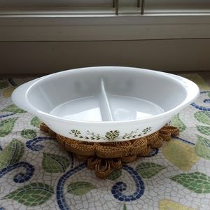 Glasbake | Kitchen | Vintage Glasbake Green Daisy Divided Casserole
